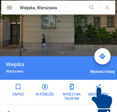 google map pozycja przycisku udostępniania